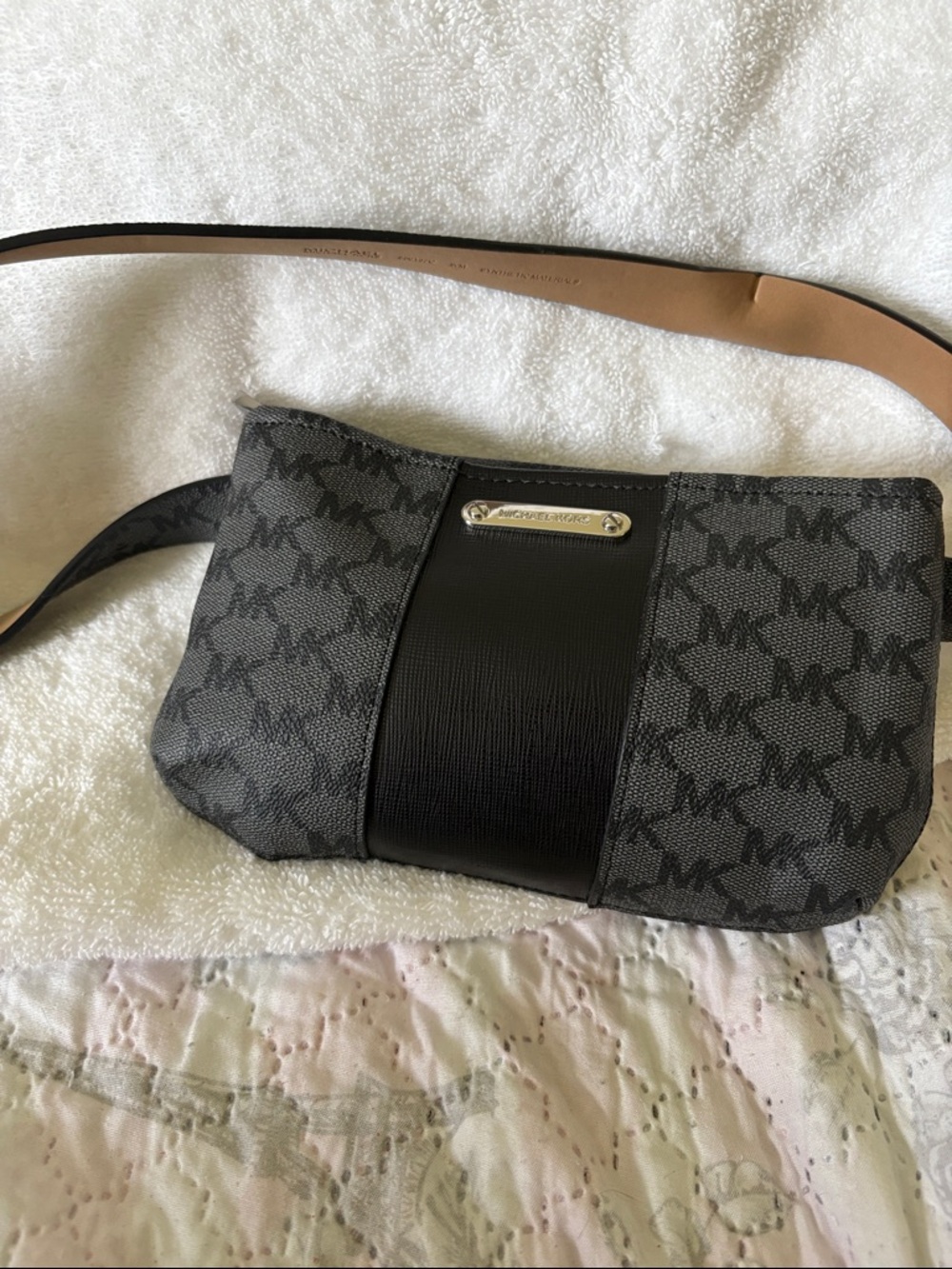 Michael Kors Black and Gray Monogram Crossbody Belt Bag